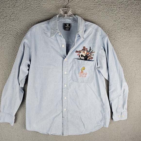 VTG Warner Bros Studio Store Womens Loony Tunes Button up Denim Shirt Small - Picture 1 of 8